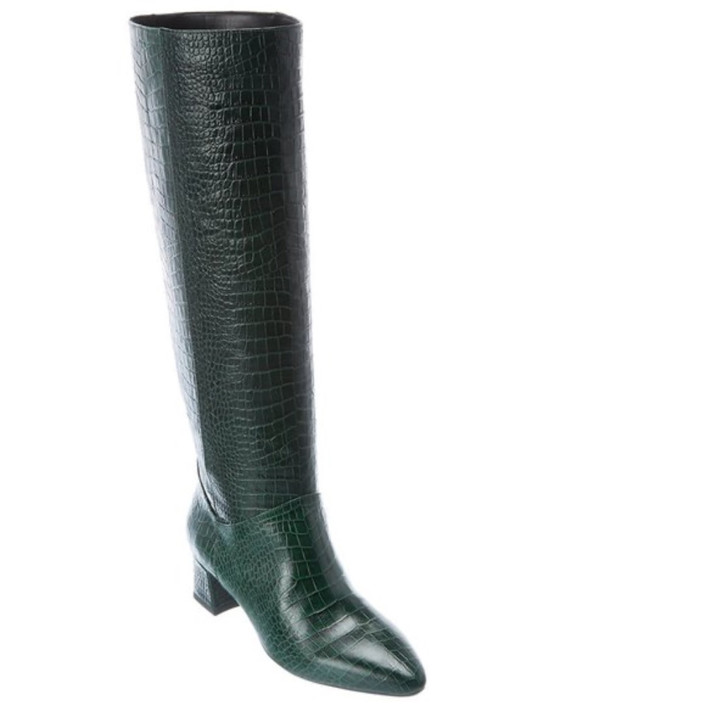 Aquatalia Palmina Tall Green Crocodile Leather Weatherproof Pull Up Boots